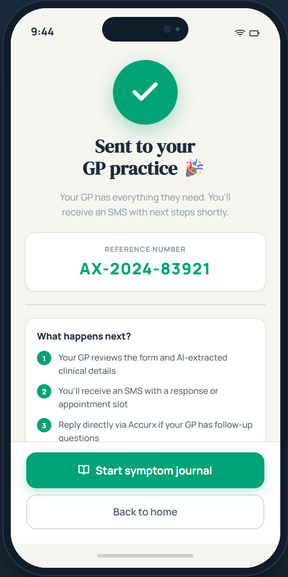 Sent to your GP practice, with a reference number