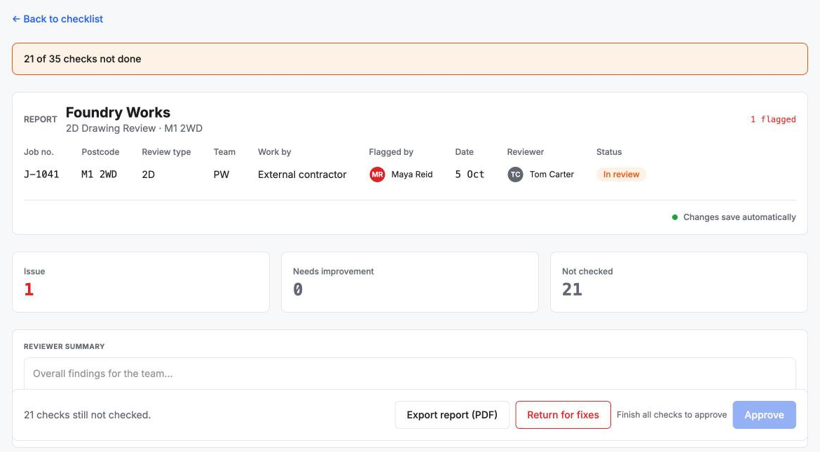 Report summary counting issues, improvements and checks not done